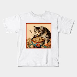 Kitty with Chopsticks eating Noodles Kids T-Shirt